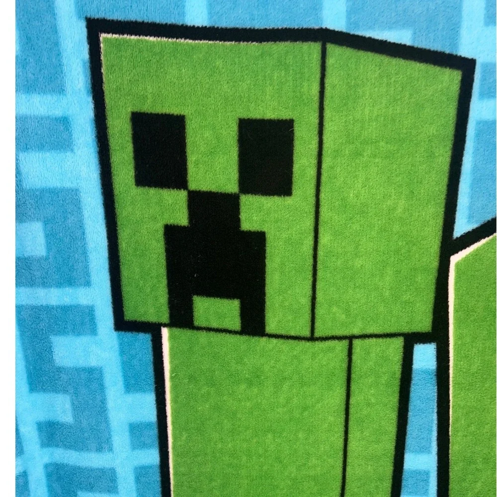 Minecraft Creeper Kids‎ Throw Blanket .Create, Explore, Survive. Blue,  Green